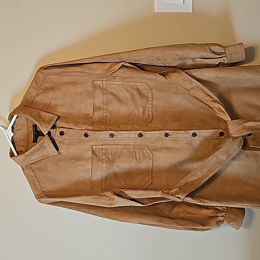 Banana Republic Long-Sleeves Suede Trench Dress Size S Tan - Picture 2 of 15